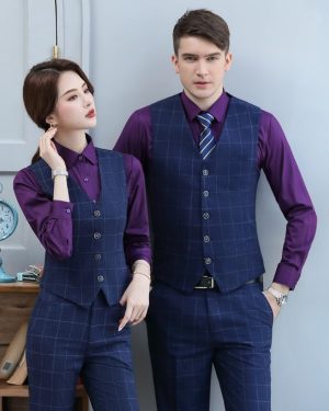 Đồng phục vest nam xanh đen sọc