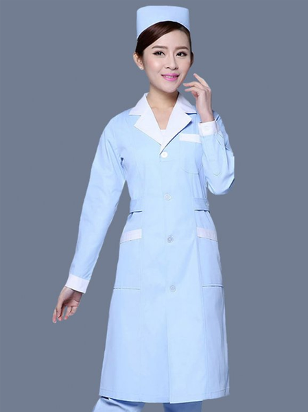 dong phuc dieu duong ao blouse dai xanh trang